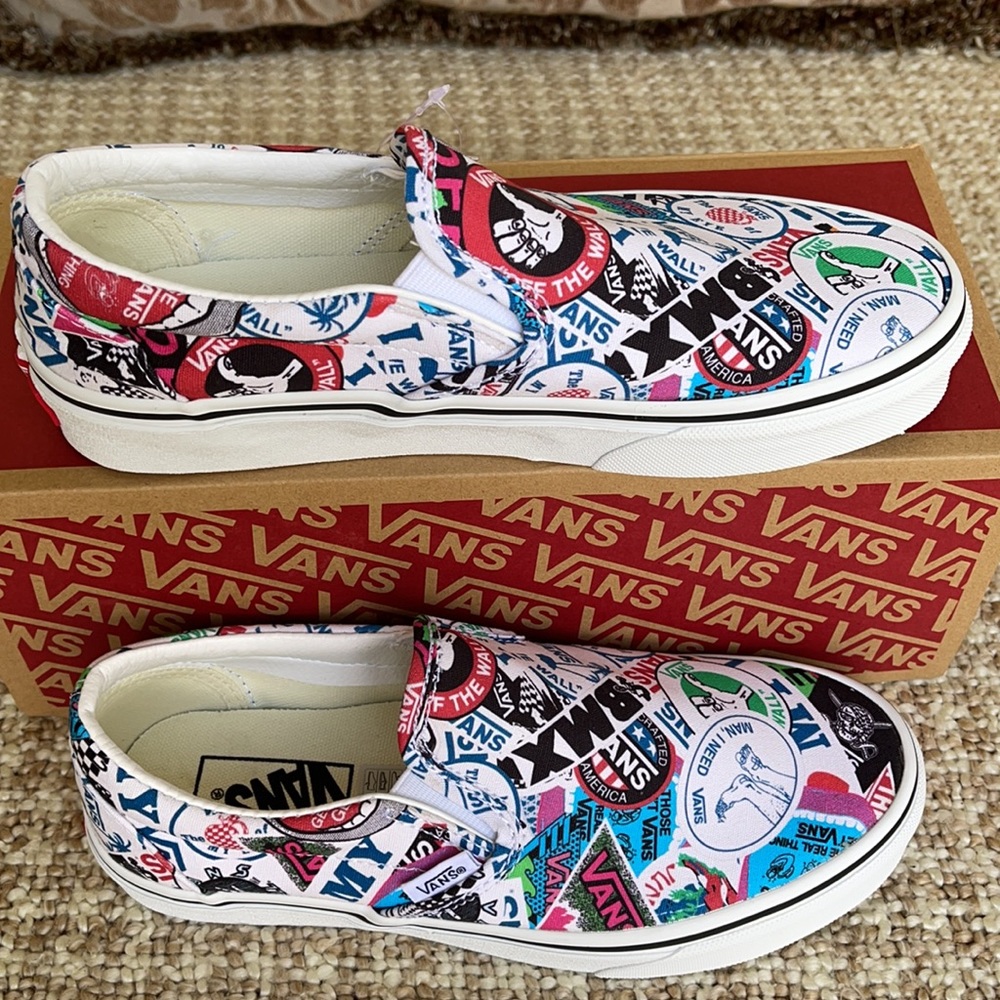 Vans Men’s Classic Slip On Vans Mash Up Stickers/Trwht sneakers - Picture 6 of 16